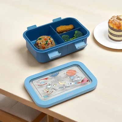 Gambar Picas Kiddy Kotak Makan 3 Sekat Astro Set 4 pcs - Biru