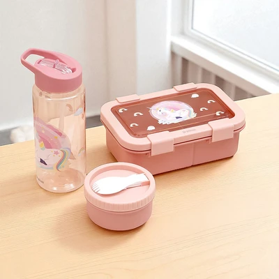 Gambar Picas Kiddy Kotak Makan 3 Sekat Unicorn Set 4 pcs - Pink