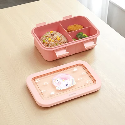 Gambar Picas Kiddy Kotak Makan 3 Sekat Unicorn Set 4 pcs - Pink