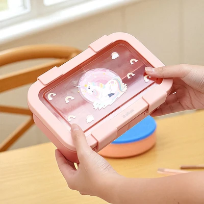 Gambar Picas Kiddy Kotak Makan 3 Sekat Unicorn Set 4 pcs - Pink
