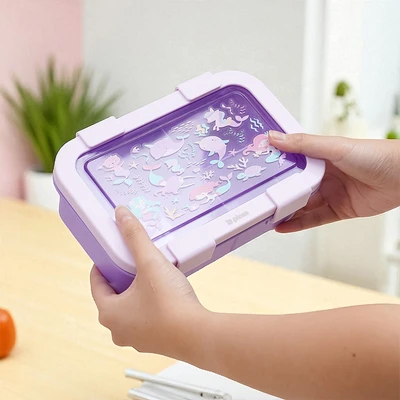 Gambar Picas Kiddy Kotak Makan 3 Sekat Mermaid Set 4 pcs - Ungu