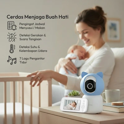 Gambar Krisbow Sync Set Smart Ip Camera Bayi Dengan Monitor 3Mp Wink 11T - Putih