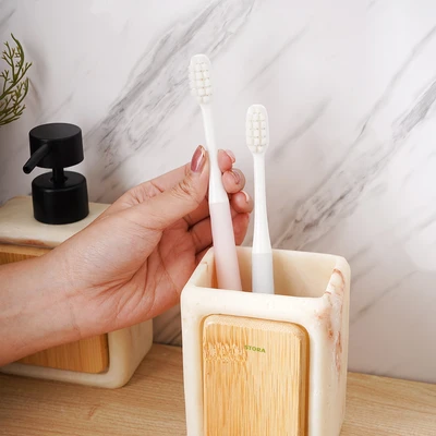 Gambar Stora 300 Ml Tempat Sikat Gigi Marbel - Krem