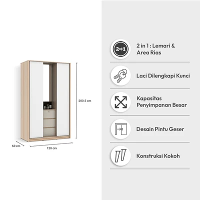 Gambar Informa Paxton Lemari Pakaian 3 Pintu - Putih