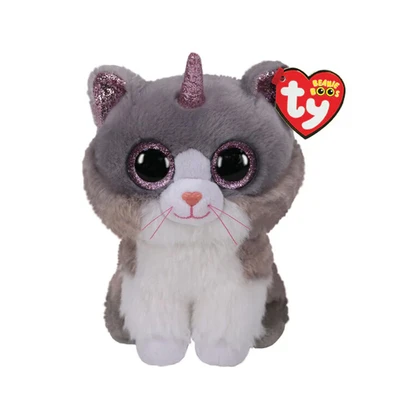 Gambar Ty Beanie Boos Boneka Asher Cat With Horn - Abu-abu/putih