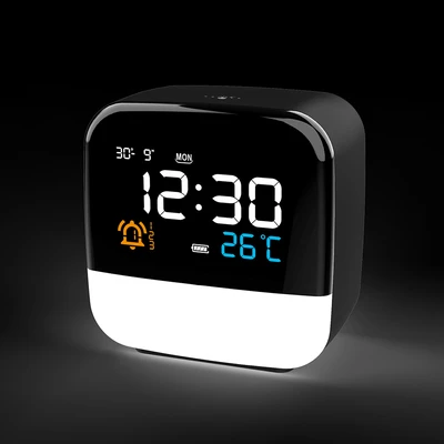 Gambar Forhom Jam Meja LED Digital Dengan Alarm Rechargeable Sunrise Mood - Hitam