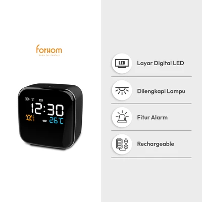 Gambar Forhom Jam Meja LED Digital Dengan Alarm Rechargeable Sunrise Mood - Hitam