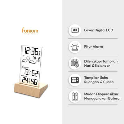 Gambar Forhom Jam Meja LCD Digital Weather Transparan - Cokelat Wood