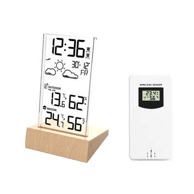 Gambar Forhom Jam Meja LCD Digital Weather Transparan - Cokelat Wood