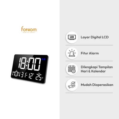 Gambar Forhom Jam Dinding Lcd Digital Big Display Rectangle - Hitam