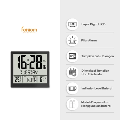 Gambar Forhom Jam Dinding Lcd Digital Big Display Square - Hitam
