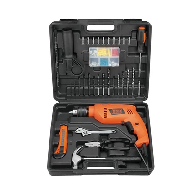 Gambar Black & Decker Set Bor Listrik Impact 550 Watt 13 mm Dengan Cutter - Oranye/Hitam