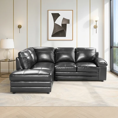 Gambar Informa Antonio Sofa L Sectional Kulit Sudut Kanan - Hitam