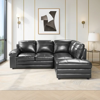 Gambar Informa Antonio Sofa L Sectional Kulit Sudut Kiri - Hitam
