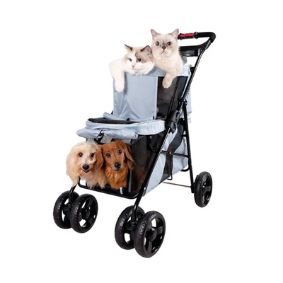 Gambar Ibiyaya Travois Stroller Hewan 2 Tingkat - Abu-Abu