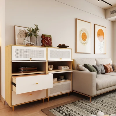 Gambar Informa Leslie Kabinet 2 Pintu Dengan 2 Laci - Putih/Cokelat