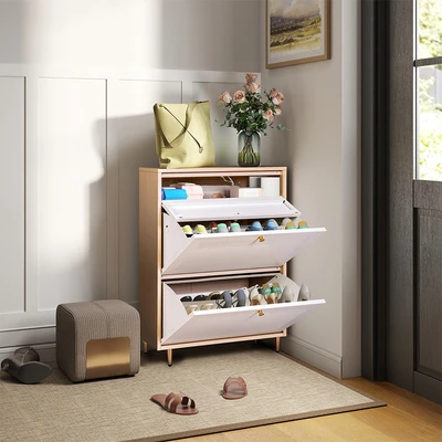 Gambar Informa Leslie Kabinet Sepatu 2 Tingkat - Putih/Cokelat