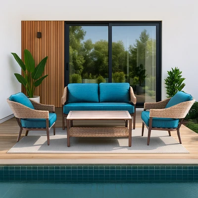 Gambar Leighton Set Sofa Teras Wicker - Biru