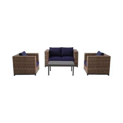 Gambar Fernlake Set Kursi & Meja Teras Steel Wicker - Cokelat/Biru