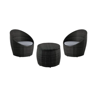 Gambar Bistro Set Kursi & Meja Teras Barrel Wicker - Hitam