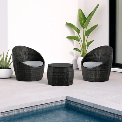 Gambar Bistro Set Kursi & Meja Teras Barrel Wicker - Hitam