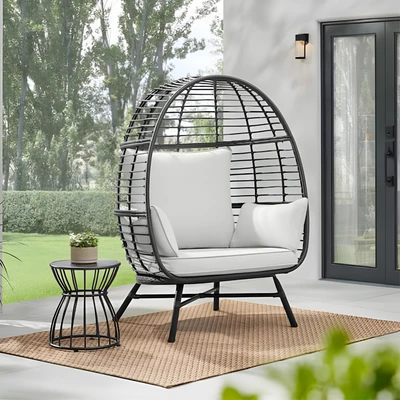 Gambar Dome Kursi Teras Egg Wicker Fabric - Hitam