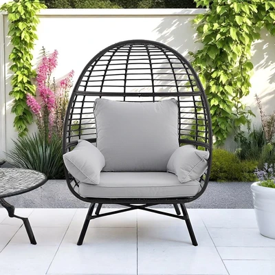 Gambar Dome Kursi Teras Egg Wicker Fabric - Hitam
