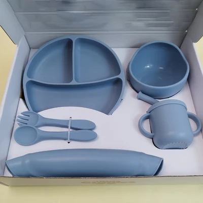 Gambar Little Giggles Sinya Set 5 Pcs Perlengkapan Makan Anak Silikon - Biru