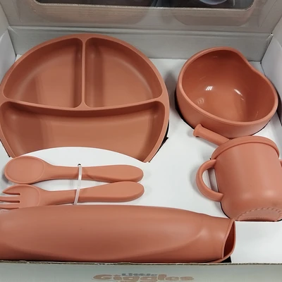 Gambar Little Giggles Sinya Set 5 Pcs Perlengkapan Makan Anak Silikon - Merah