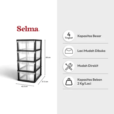Gambar Selma Talia Laci Penyimpanan 4 Tingkat - Putih/Hitam
