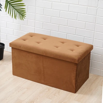 Gambar Stora Bangku Ottoman Lipat Fabric Velvet 38x76 cm - Cokelat Teak