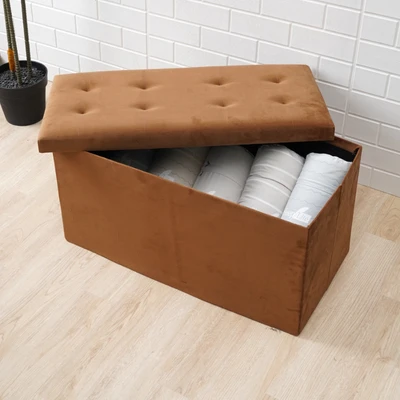 Gambar Stora Bangku Ottoman Lipat Fabric Velvet 38x76 cm - Cokelat Teak