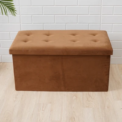 Gambar Stora Bangku Ottoman Lipat Fabric Velvet 38x76 cm - Cokelat Teak