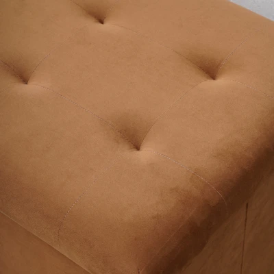 Gambar Stora Bangku Ottoman Lipat Fabric Velvet 38x76 cm - Cokelat Teak