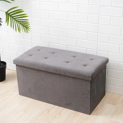 Gambar Stora Bangku Ottoman Lipat Fabric Velvet 38x76 cm - Abu-Abu
