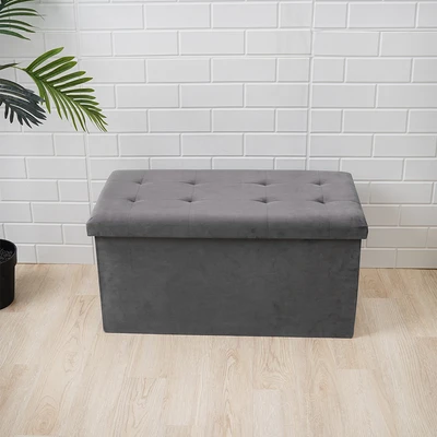 Gambar Stora Bangku Ottoman Lipat Fabric Velvet 38x76 cm - Abu-Abu