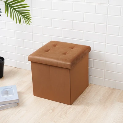 Gambar Stora Bangku Ottoman Lipat Fabric Velvet 38x38 cm - Cokelat Teak