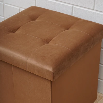 Gambar Stora Bangku Ottoman Lipat Fabric Velvet 38x38 cm - Cokelat Teak