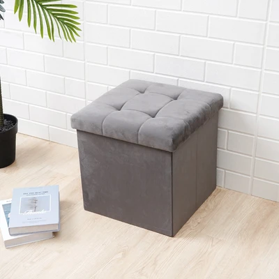 Gambar Stora Bangku Ottoman Lipat Fabric Velvet 38x38 cm - Abu-Abu
