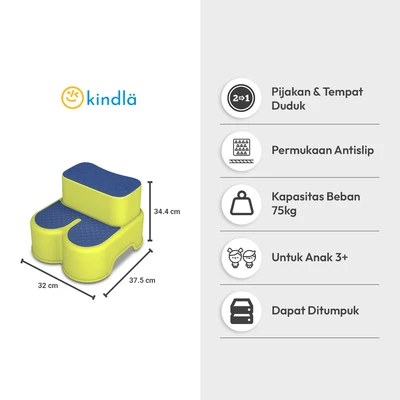 Gambar Kindla Bangku Pijak Anak Double Step 2 In 1 Buzz - Biru/Hijau