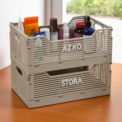 Gambar Stora Keranjang Lipat Dengan Huruf Dekoratif 30.5x20x12.5 cm Set 2 pcs - Krem