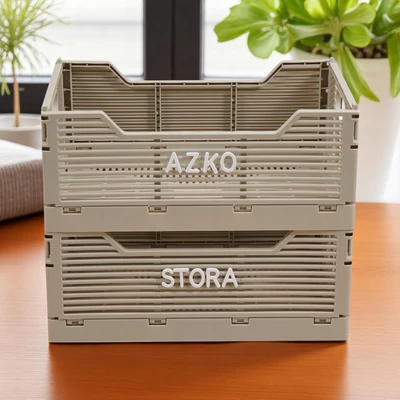 Gambar Stora Keranjang Lipat Dengan Huruf Dekoratif 30.5x20x12.5 cm Set 2 pcs - Krem