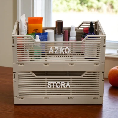 Gambar Stora Keranjang Lipat Dengan Huruf Dekoratif 30.5x20x12.5 cm Set 2 pcs - Krem