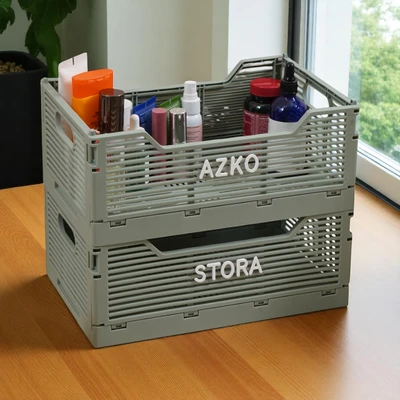 Gambar Stora Keranjang Lipat Dengan Huruf Dekoratif 30.5x20x12.5 cm Set 2 pcs - Hijau