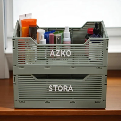 Gambar Stora Keranjang Lipat Dengan Huruf Dekoratif 30.5x20x12.5 cm Set 2 pcs - Hijau