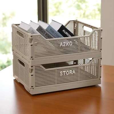 Gambar Stora Keranjang Lipat Dengan Huruf Dekoratif 40x30x15.5 cm Set 2 pcs - Krem