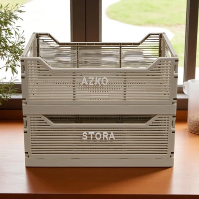 Gambar Stora Keranjang Lipat Dengan Huruf Dekoratif 40x30x15.5 cm Set 2 pcs - Krem