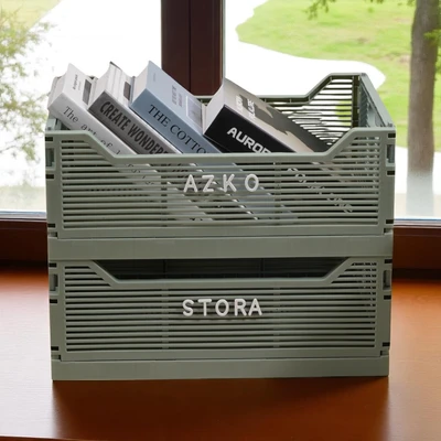 Gambar Stora 40x30x15.5 cm Set 2 Pcs Keranjang Lipat Dengan Huruf Dekoratif - Hijau