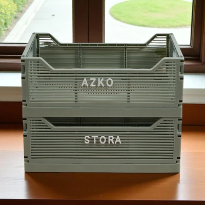Gambar Stora 40x30x15.5 cm Set 2 Pcs Keranjang Lipat Dengan Huruf Dekoratif - Hijau