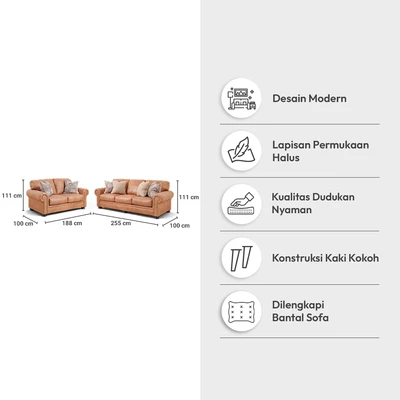 Gambar Ashley Carianna Set Sofa 2 & 3 Seater - Cokelat